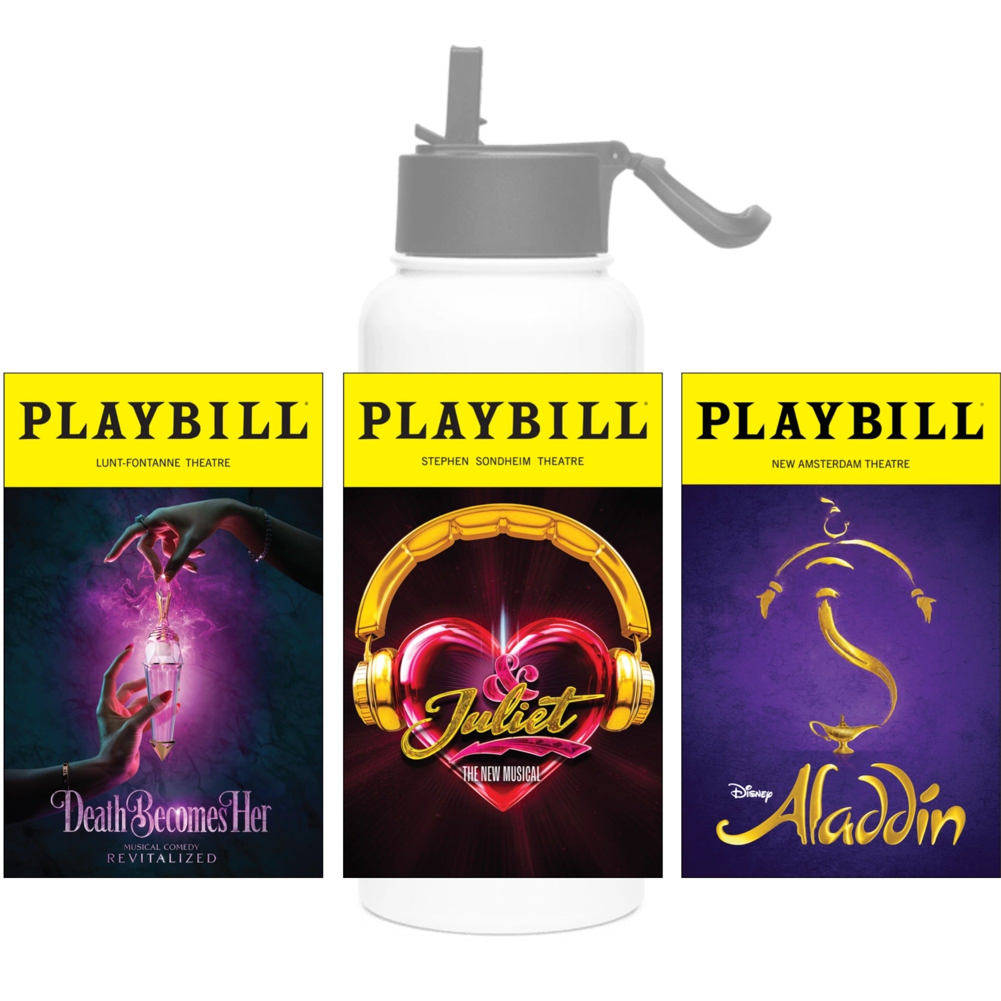 Custom 32oz Playbill Covers Water Bottle - Choose 3 Favorites from 70+ Covers!