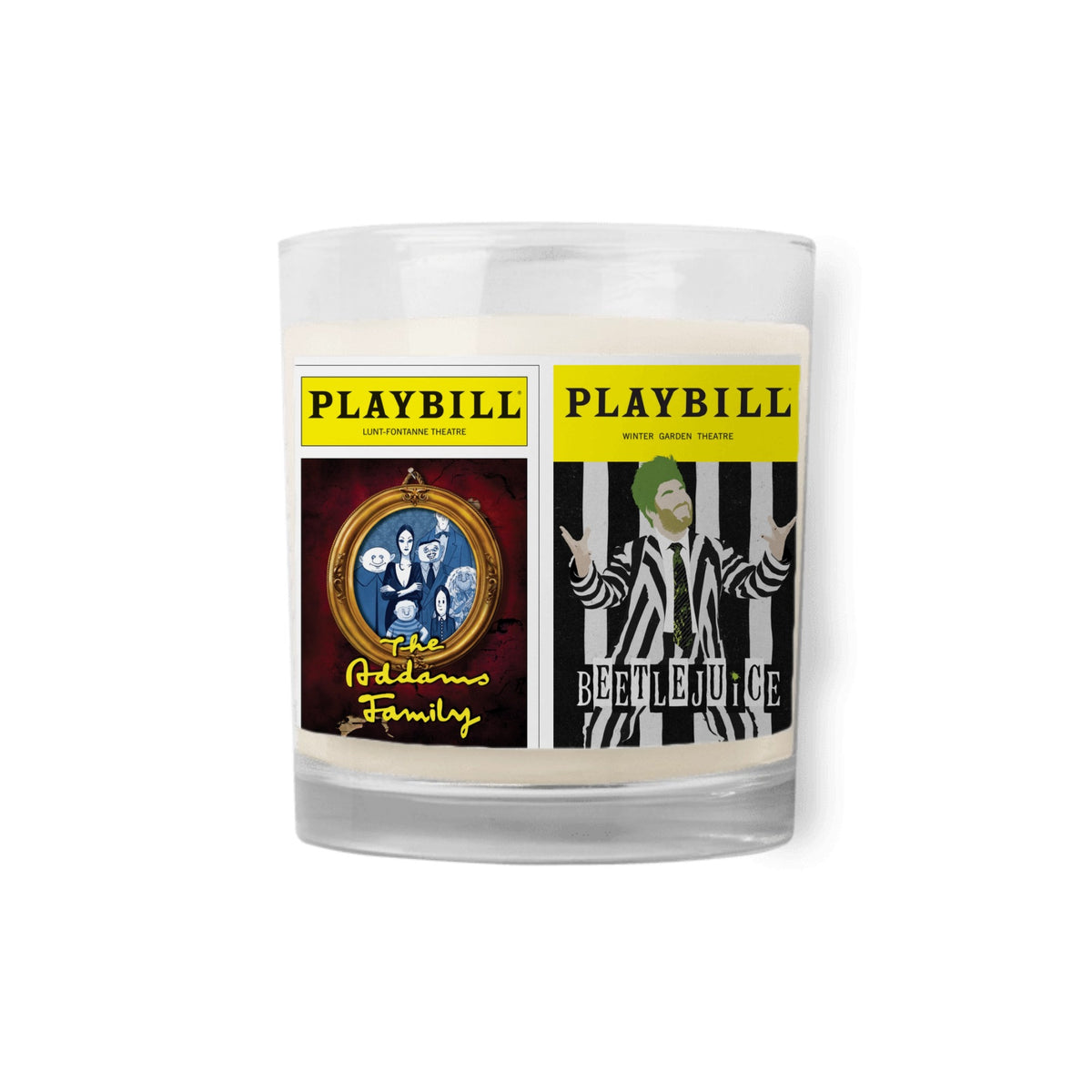 CUSTOM Playbill Covers - Family Shows - Glass Jar Soy Wax Candle - Choose 2 Favorites from 20+ Covers