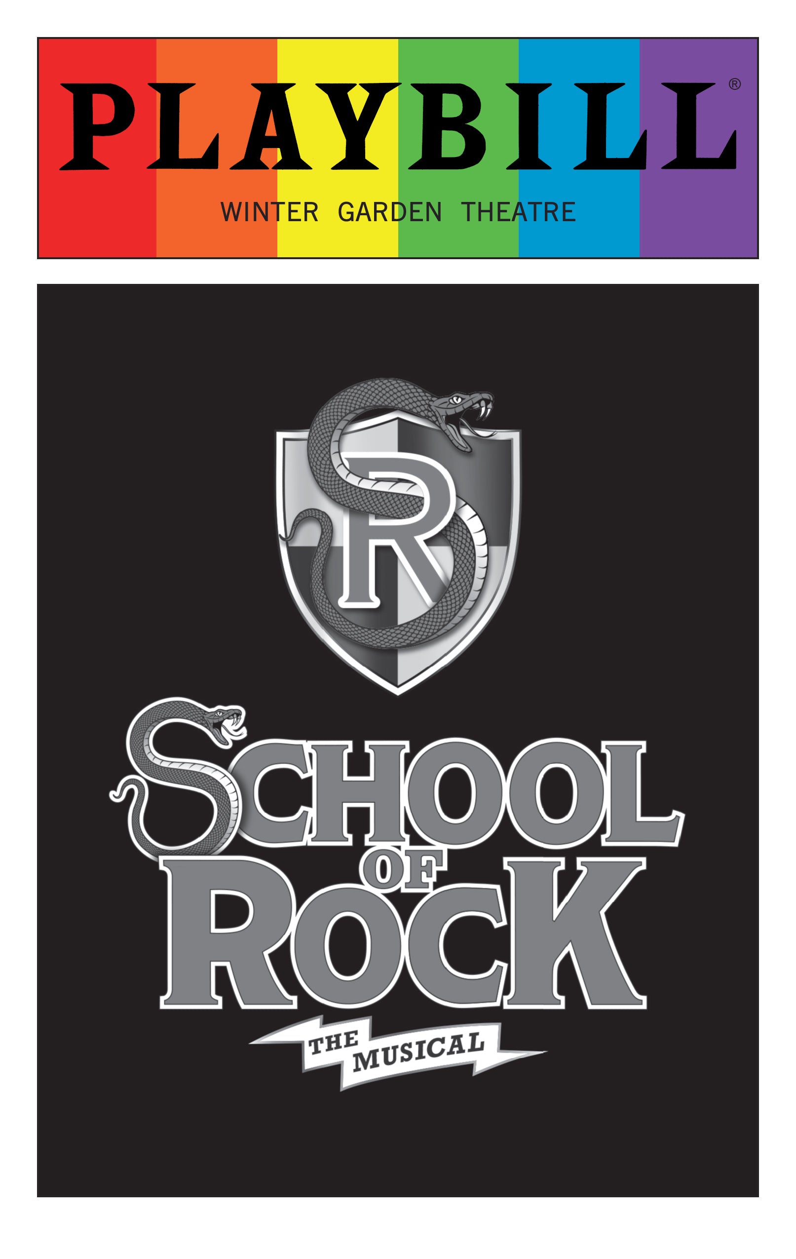 School of Rock - June 2016 Playbill with Rainbow Pride Logo