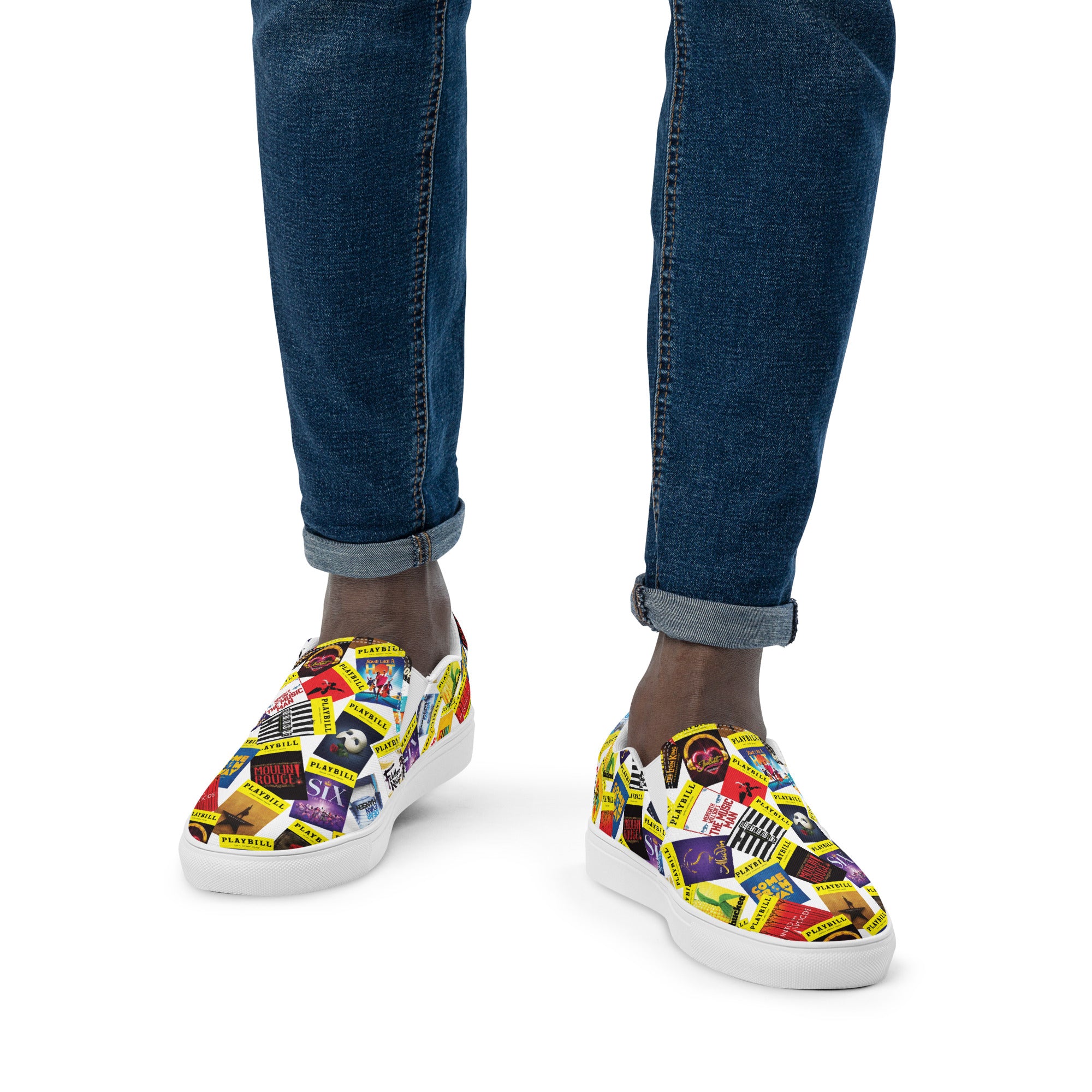 Playbill Covers - Men’s Slip-On Canvas Shoes in White