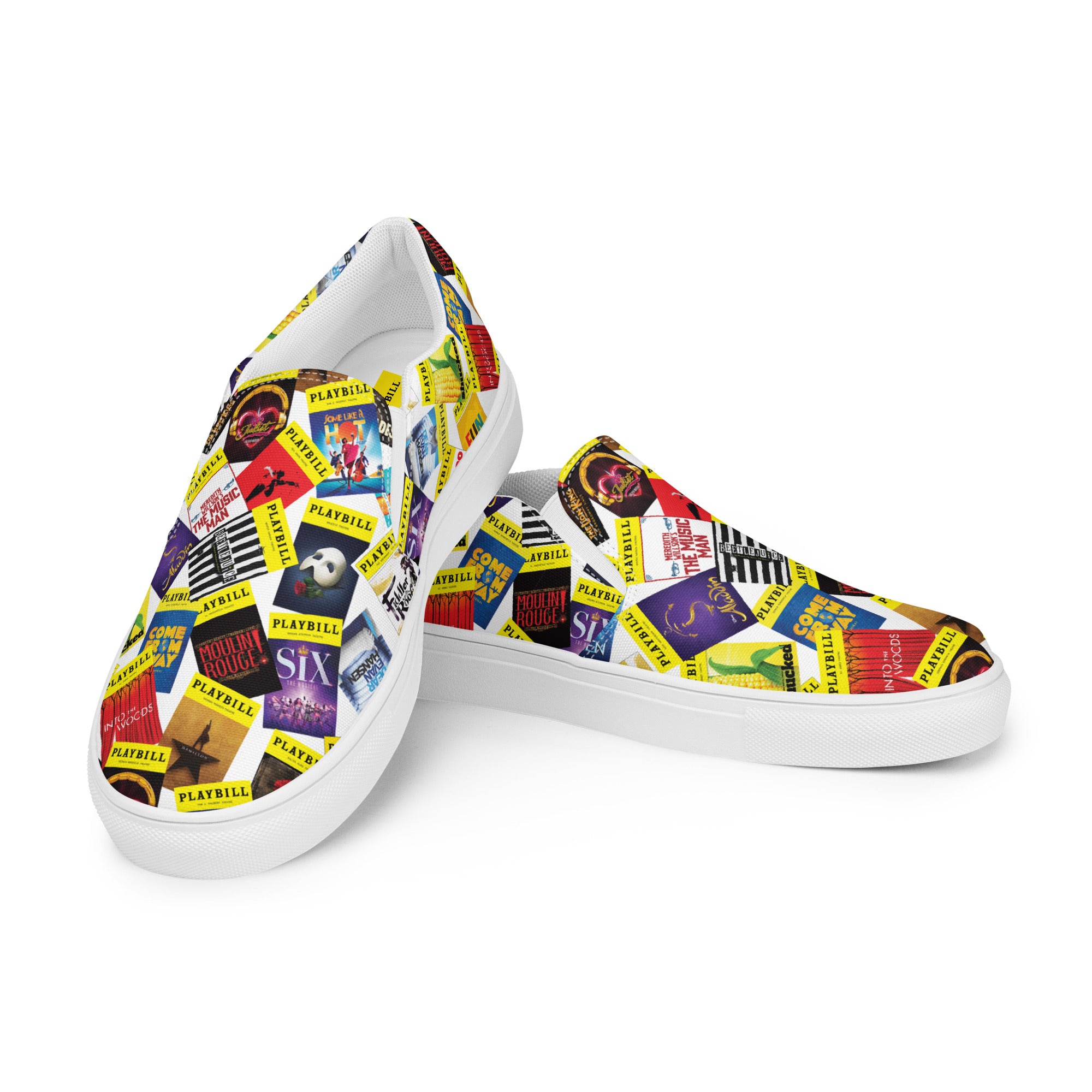 Playbill Covers - Men’s Slip-On Canvas Shoes in White