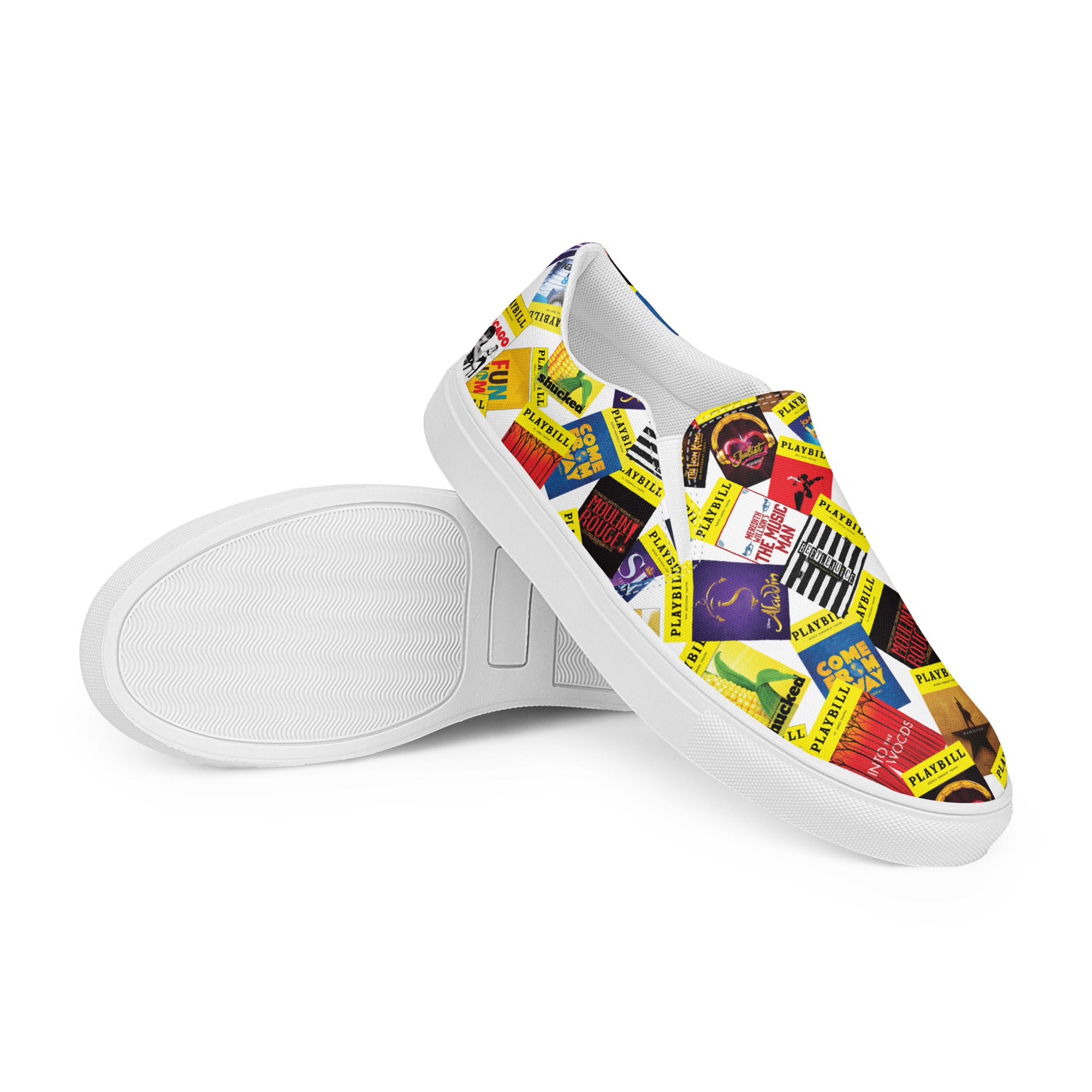 Playbill Covers - Men’s Slip-On Canvas Shoes in White