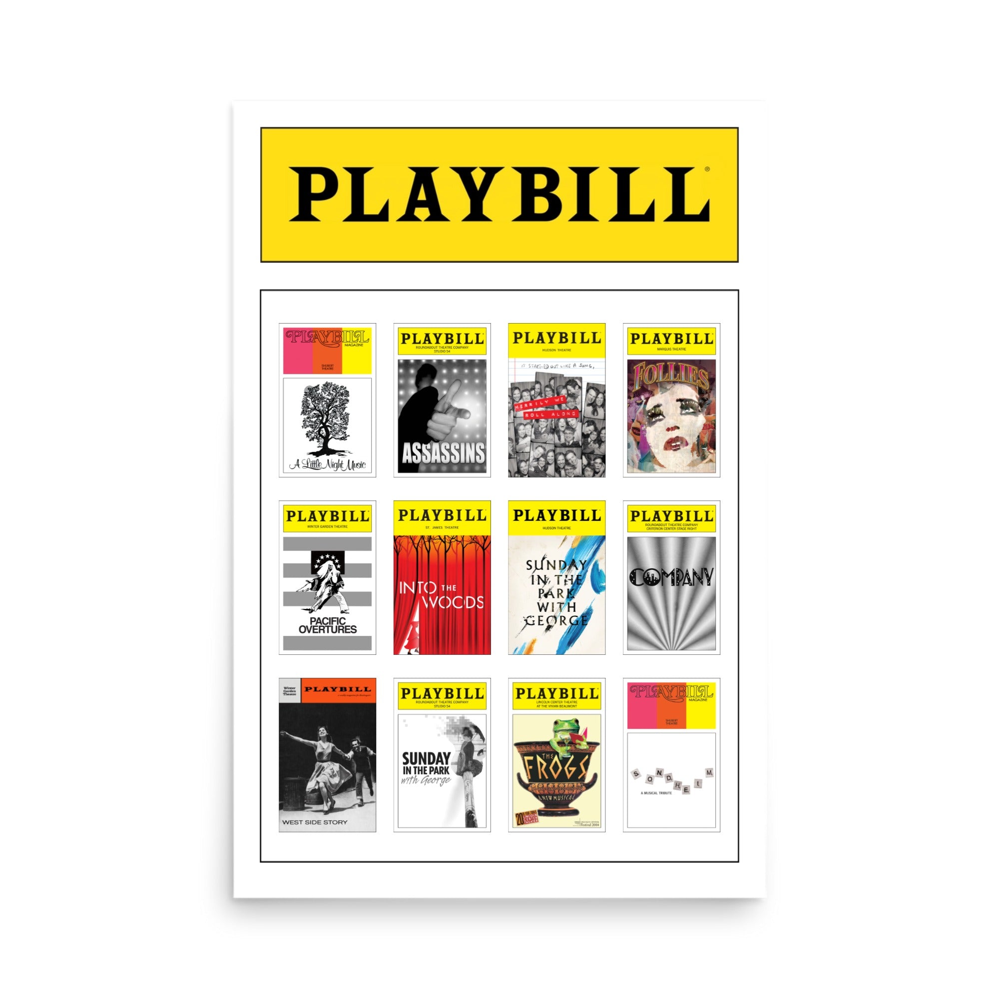 Custom Sondheim Poster with 12 Playbill Covers - Choose your favorite Sondheim covers and create your own  24" x 36" poster.