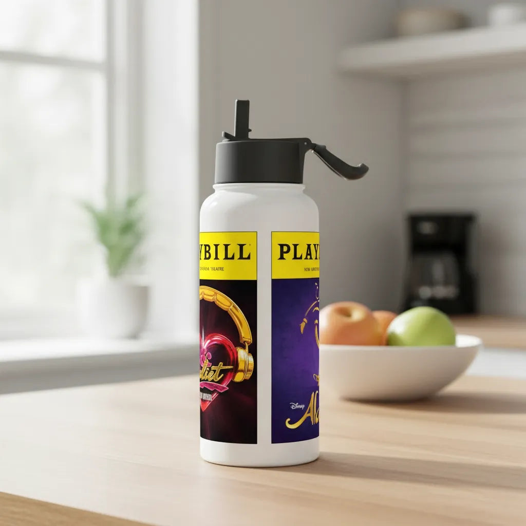 Custom 32oz Playbill Covers Water Bottle - Choose 3 Favorites from 70+ Covers!
