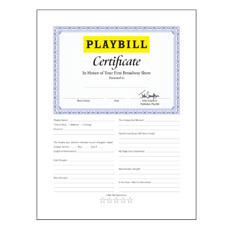 "My First Broadway Show" Playbill Display Frame & Certificate