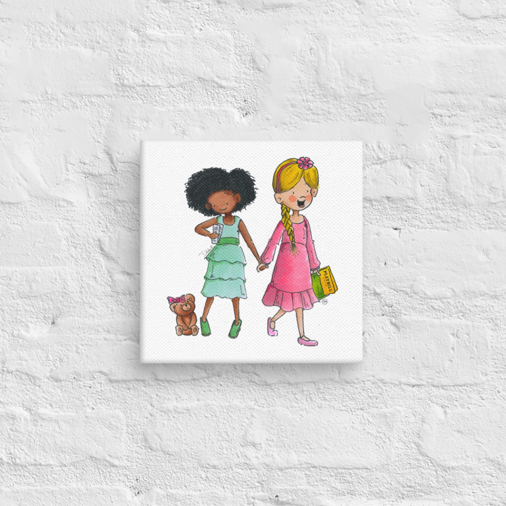 The Little Theatre Kid Playbill Collection - "Best Friends in Spring" - 8" x 8" Art Canvas