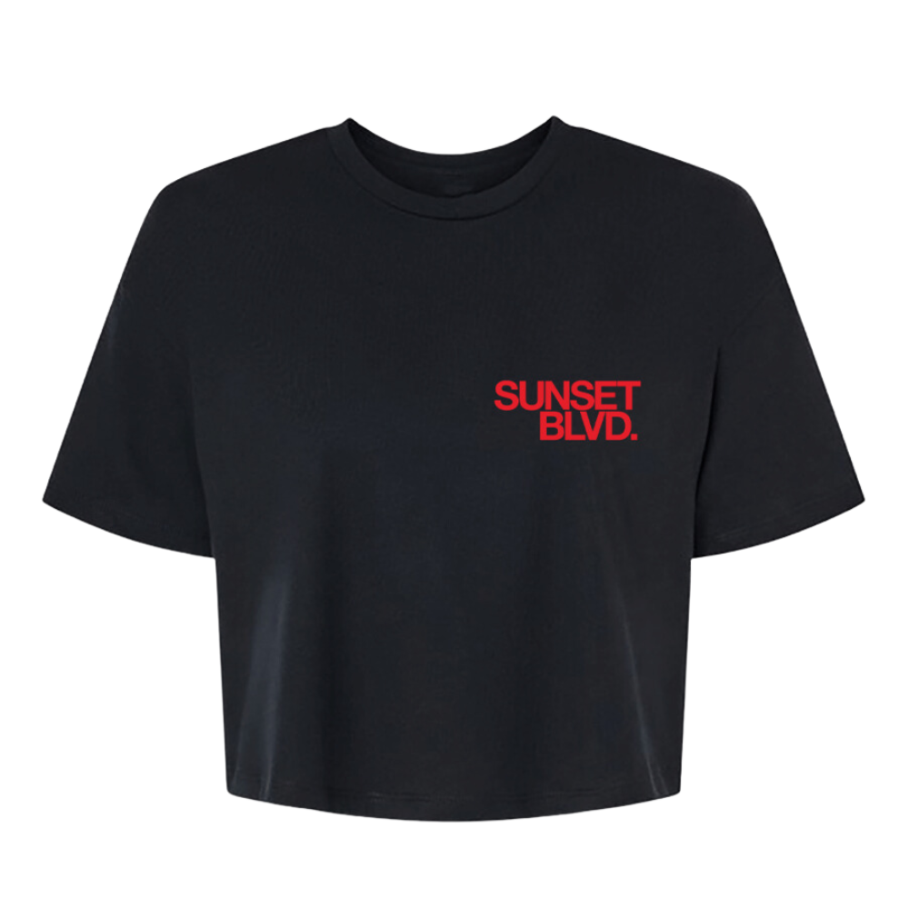 SUNSET BLVD. Cropped Logo Tee - Black