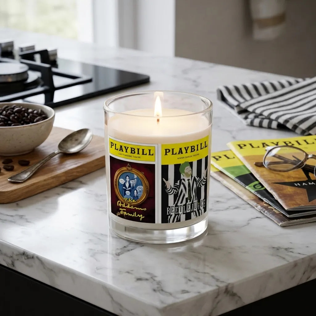 CUSTOM Playbill Covers - Family Shows - Glass Jar Soy Wax Candle - Choose 2 Favorites from 20+ Covers
